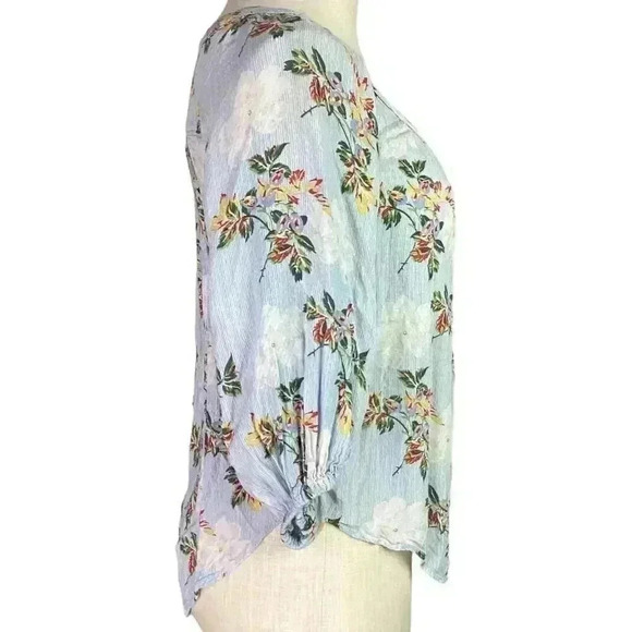 Anthropologie Maeve Boswell Womens 0P Floral Stripe Top Blue Multi 3/4 Sleeve - Picture 4 of 7